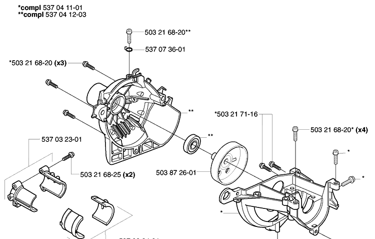 Crankcase Diagram and Parts List for 2002-01 Husqvarna Trimmer