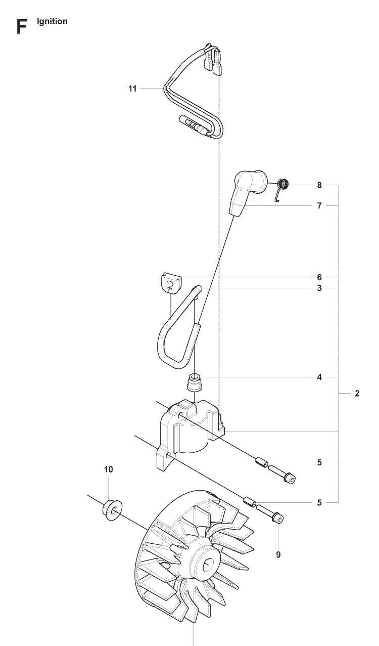 Ignition System Diagram and Parts List for 20082200001-20090100000 Husqvarna Brush Cutter