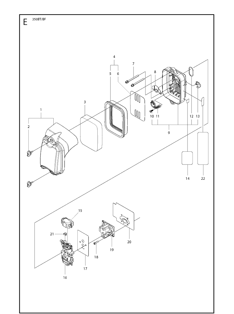 Carburetor And Air Filter Diagram and Parts List for  Husqvarna Leaf Blower / Vacuum