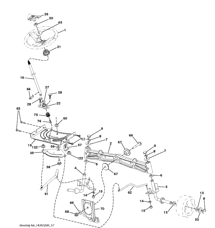 Steering Diagram and Parts List for (96043029700)(2018-08) Husqvarna Lawn Tractor