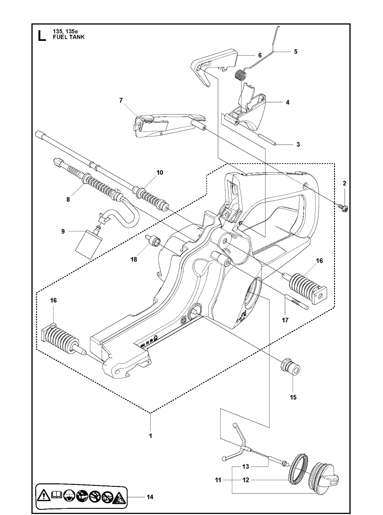 Fuel Tank Diagram and Parts List for  Husqvarna Chainsaw