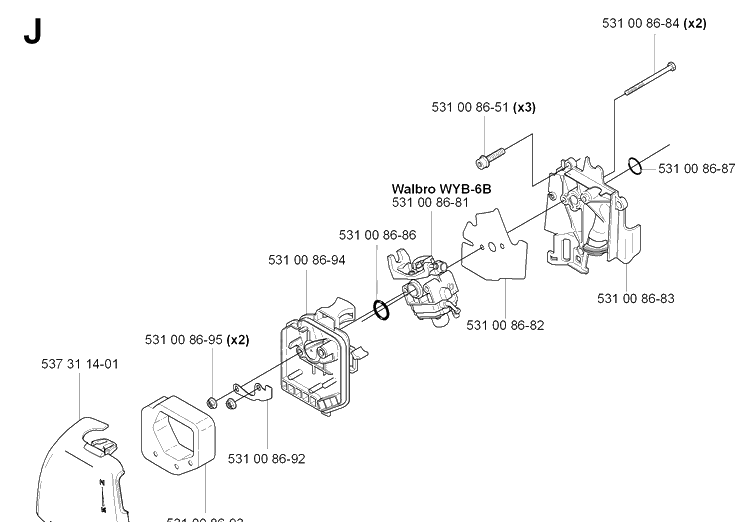 Carburetor And Air Filter Diagram and Parts List for  Husqvarna Edger