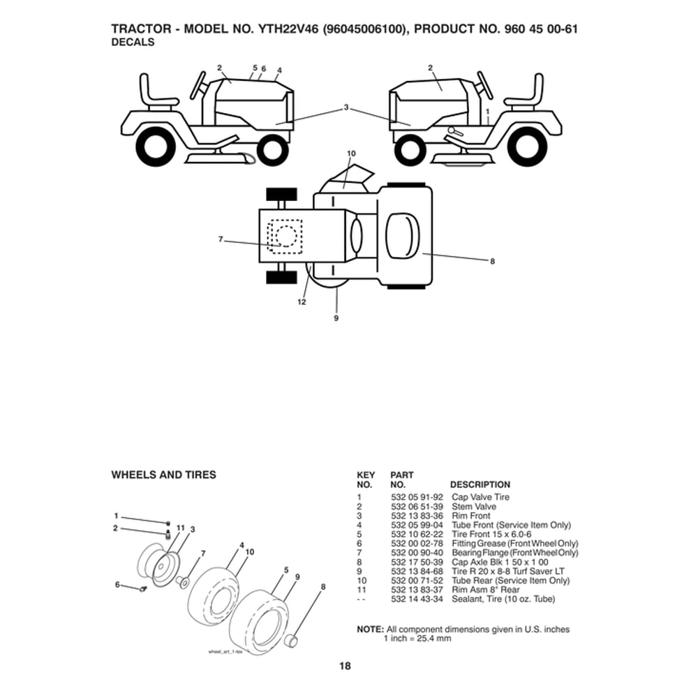 Decals Diagram and Parts List for  Husqvarna Lawn Tractor