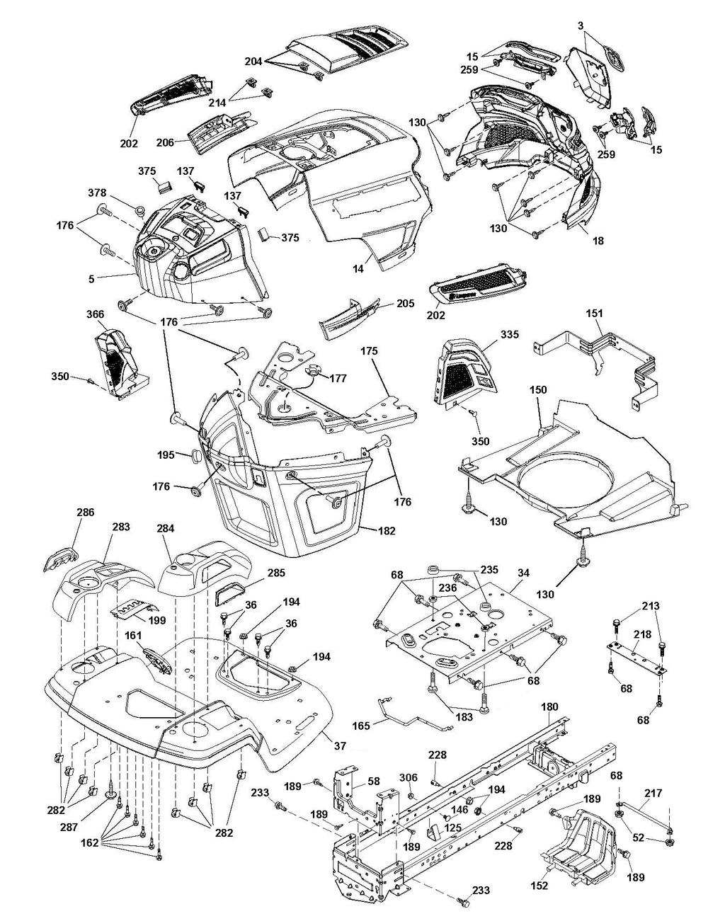 Chassis / Frame Diagram and Parts List for  Husqvarna Lawn Tractor