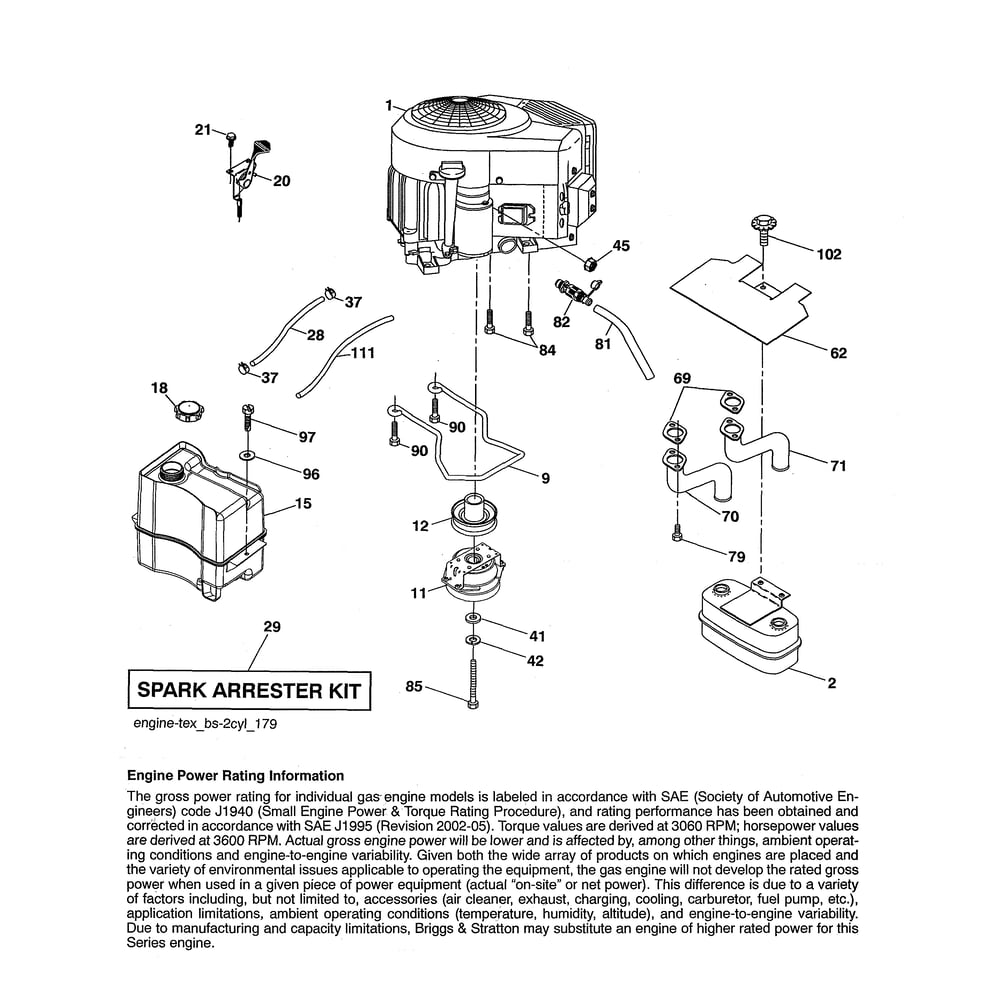 Engine Diagram and Parts List for  Husqvarna Lawn Tractor