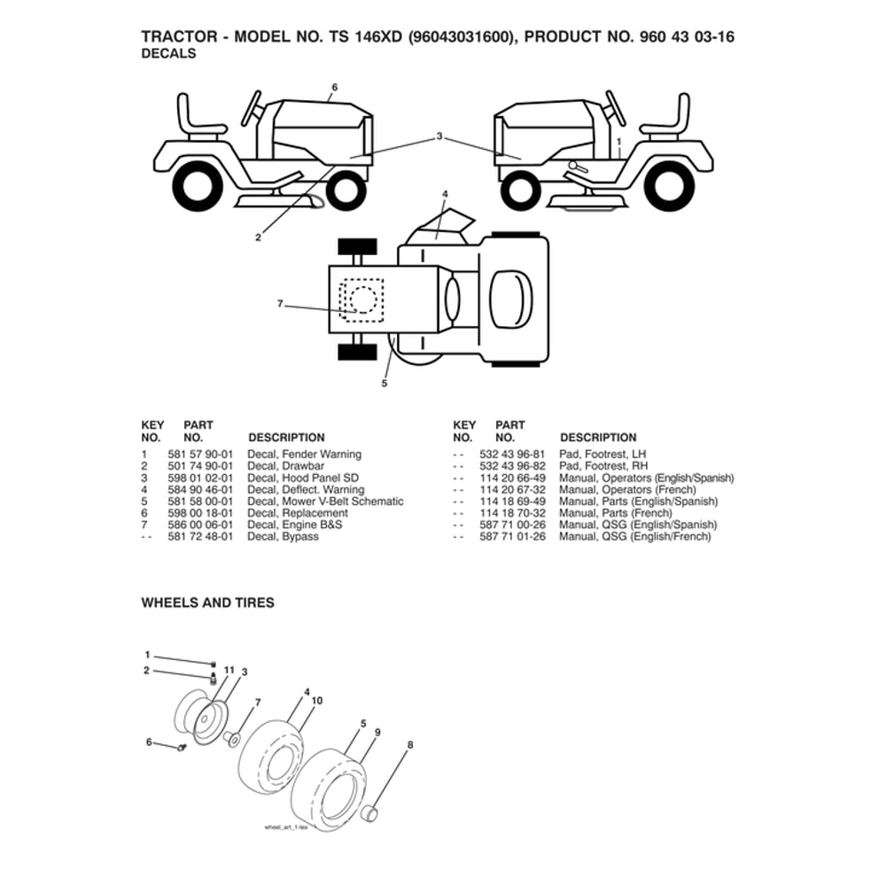 Wheels Diagram and Parts List for  Husqvarna Lawn Tractor