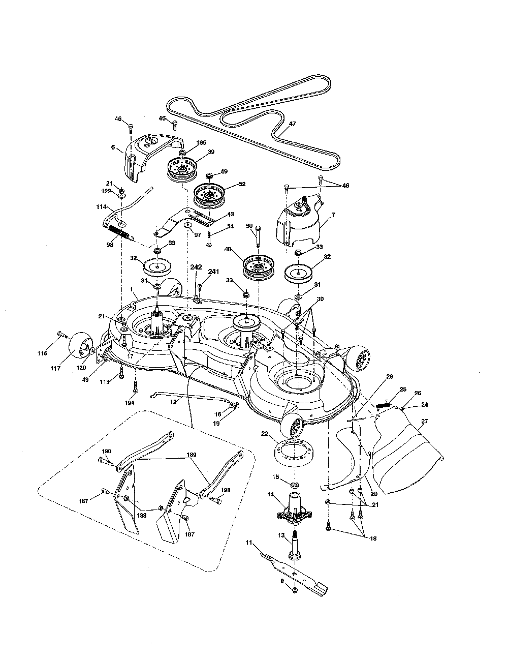 Mower deck Diagram and Parts List for  Husqvarna Lawn Tractor