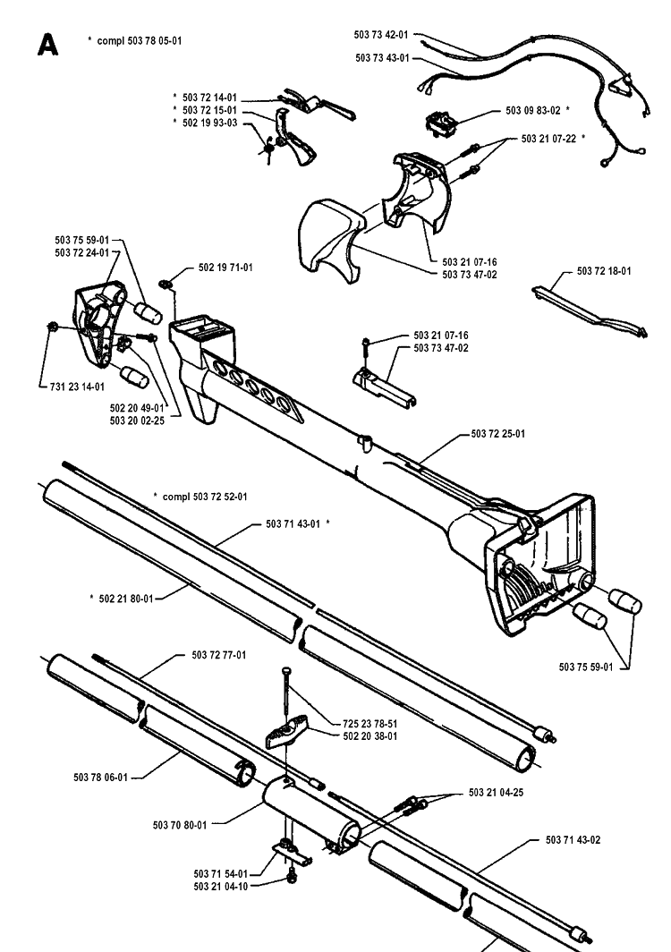 Shaft And Handle Diagram and Parts List for 19942300001-19951000000 Husqvarna Edger
