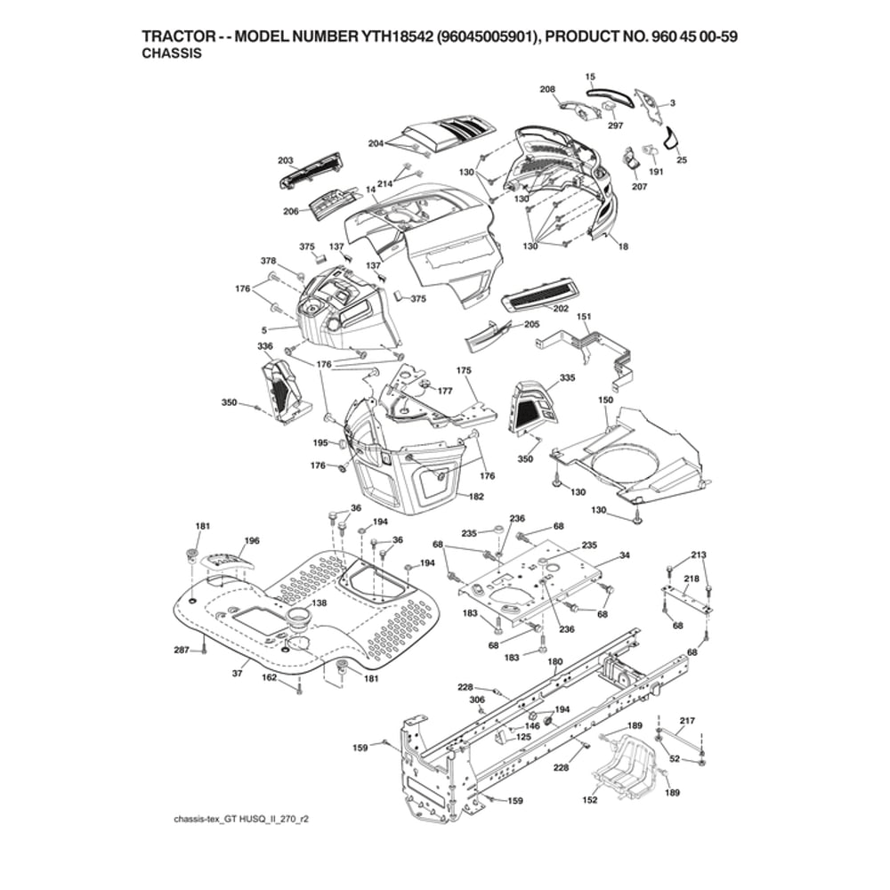 Chassis Diagram and Parts List for  Husqvarna Lawn Tractor