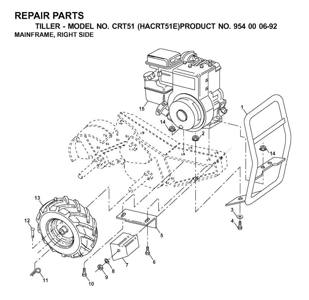 Mainframe, Right Side Diagram and Parts List for (954000692-E)(2003-01) Husqvarna Tiller
