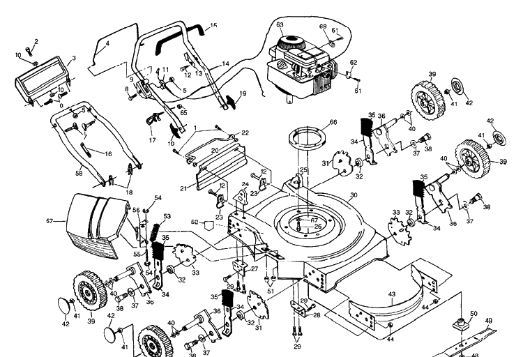 Product Complete Diagram and Parts List for JET51  Husqvarna Lawn Mower