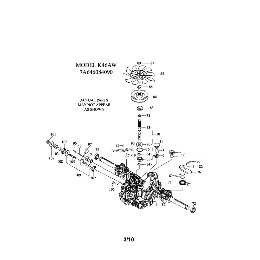 Transaxle Diagram and Parts List for  Husqvarna Lawn Tractor