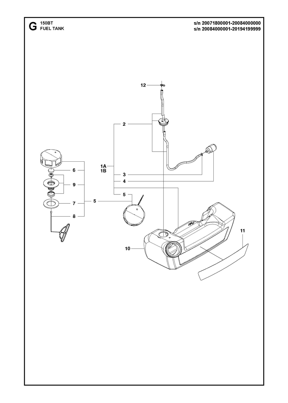 Fuel Tank Diagram and Parts List for  Husqvarna Leaf Blower / Vacuum
