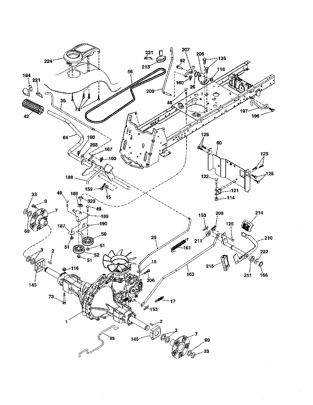 Drive Diagram and Parts List for  Husqvarna Lawn Tractor