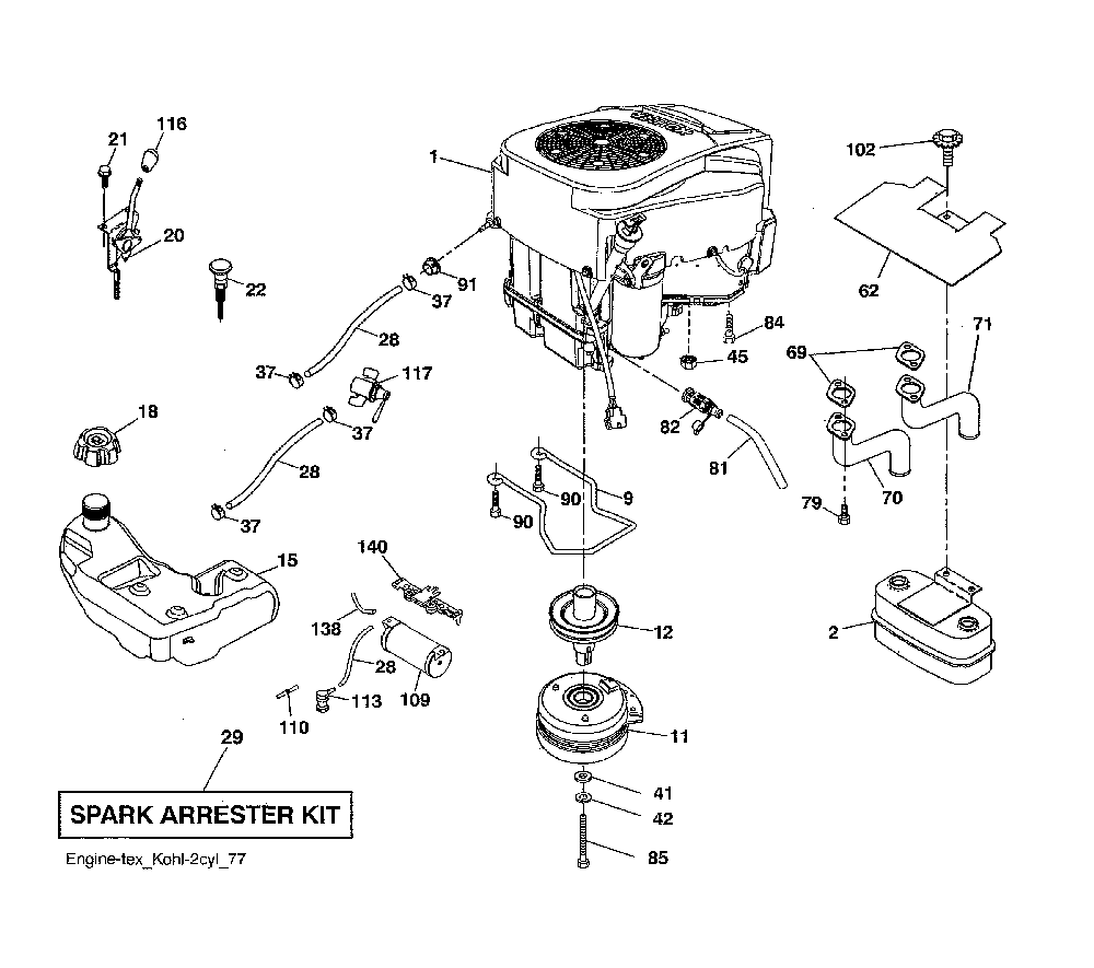 Engine Diagram and Parts List for  Husqvarna Lawn Tractor