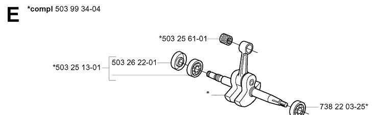 Crankshaft Diagram and Parts List for 20051000001-20064000000 Husqvarna Chainsaw