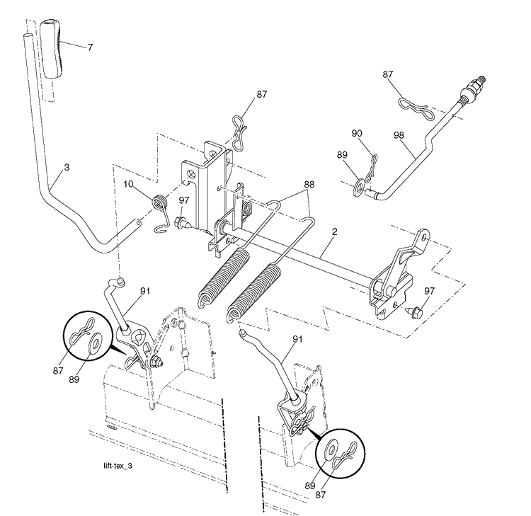 Mower Lift / Deck Lift Diagram and Parts List for YTH24K48 (96045003500)(2011-08) Husqvarna Lawn Tractor