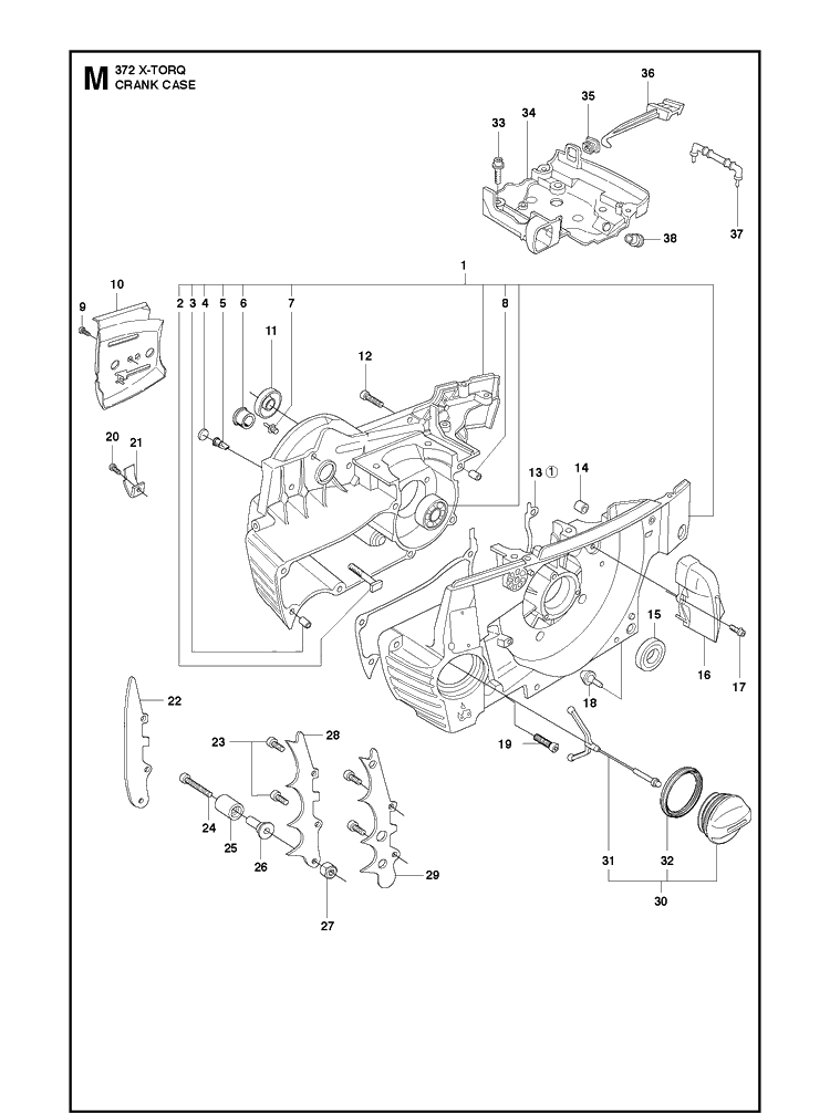 Crankcase Diagram and Parts List for XPG X-TORQ Husqvarna Chainsaw