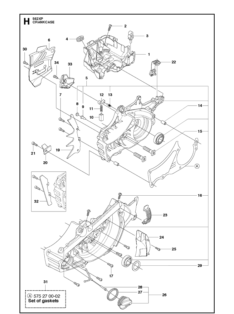 Crankcase Diagram and Parts List for 2013-01 Husqvarna Chainsaw