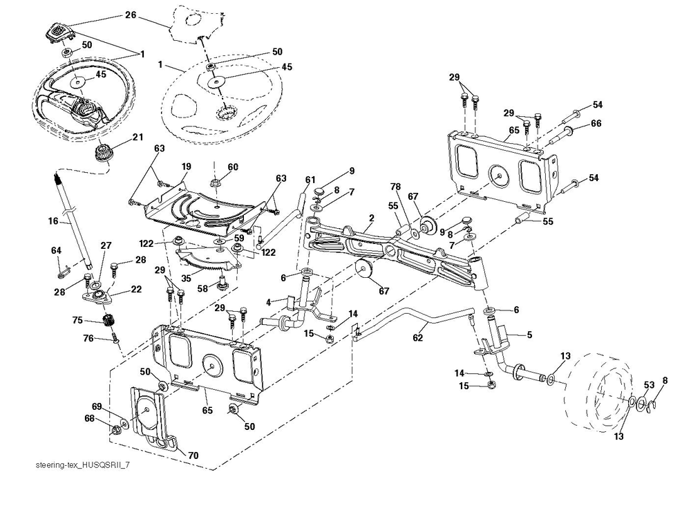 Steering Diagram and Parts List for  Husqvarna Lawn Tractor