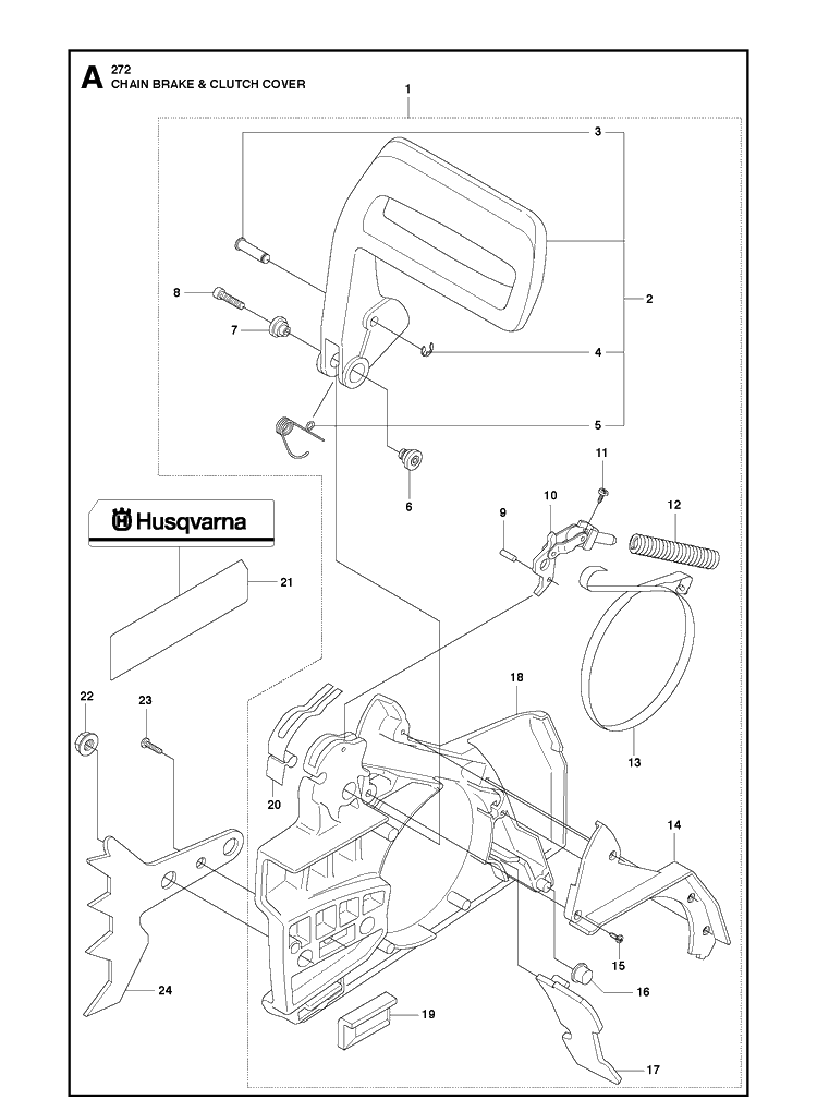 Chain Brake And Clutch Cover Diagram and Parts List for 20173200001-20182200000 Husqvarna Chainsaw