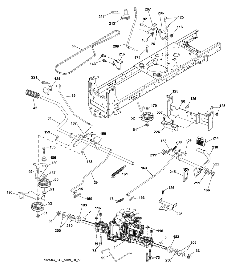 Drive Diagram and Parts List for (96045004100)(2012-09) Husqvarna Lawn Tractor