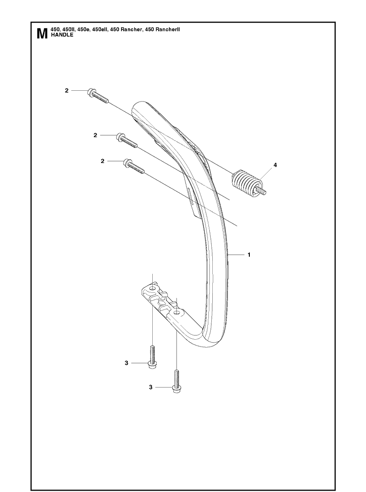 Handle Diagram and Parts List for 450II-450E-450EII-450 RANCHER-450 RANCHERII Husqvarna Chainsaw