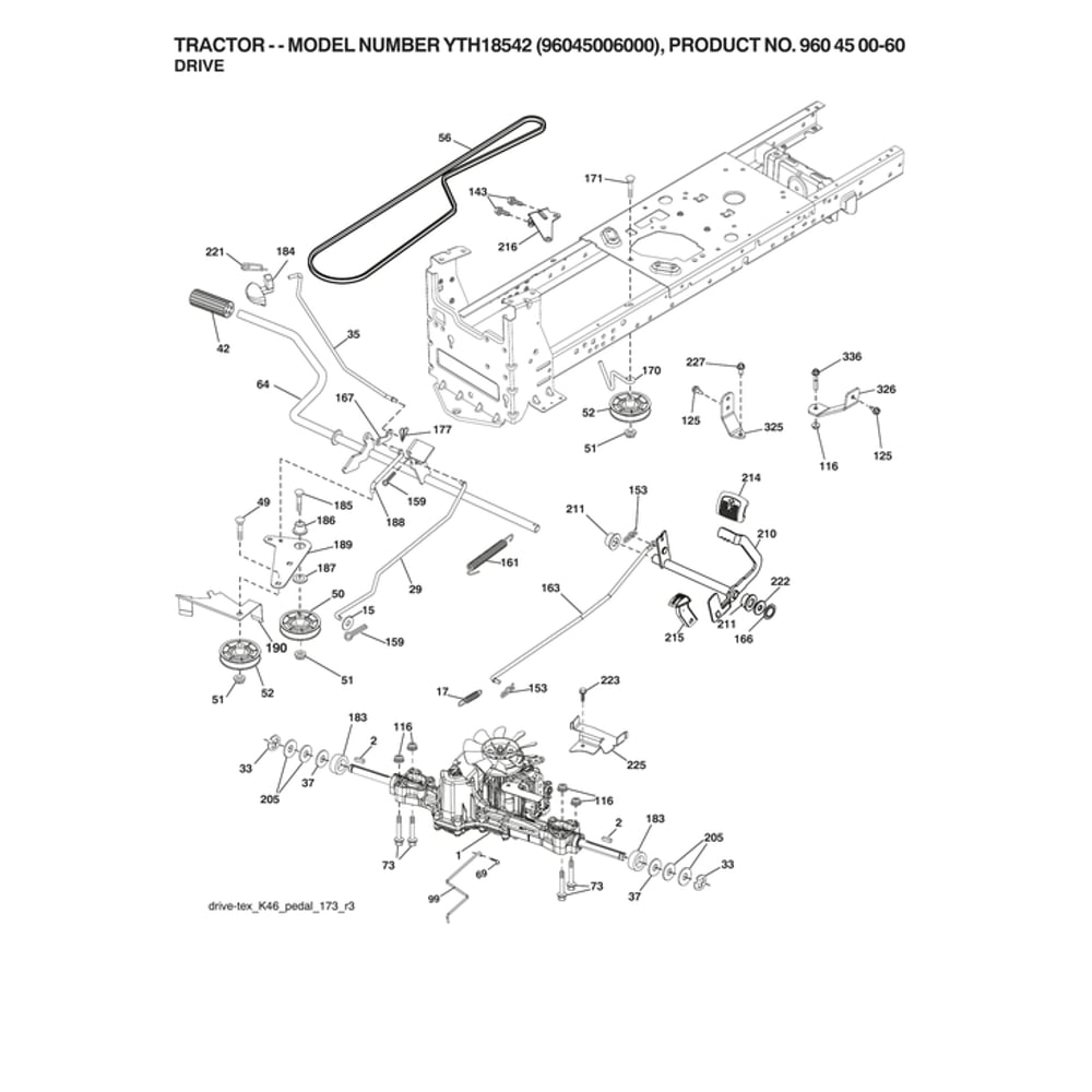 Drive Diagram and Parts List for  Husqvarna Lawn Tractor