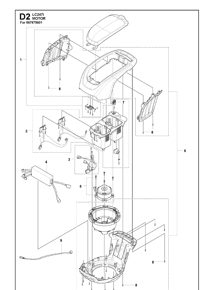 Motor 2 Diagram and Parts List for  Husqvarna Lawn Mower