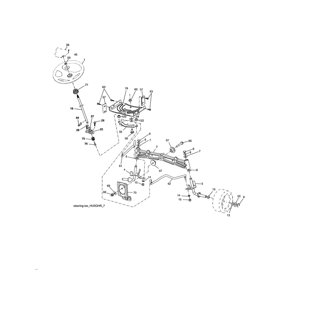 Steering Diagram and Parts List for  Husqvarna Lawn Tractor