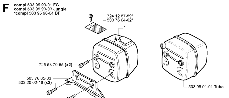 Muffler Diagram and Parts List for 20051000001-20064000000 Husqvarna Chainsaw