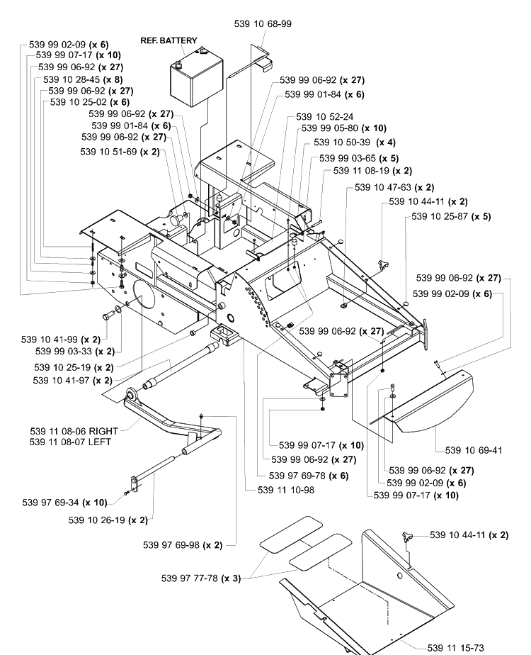 Main Frame Assembly (Part 1) Diagram and Parts List for IZ5225TSPKOA 2006-02 Husqvarna Lawn Mower