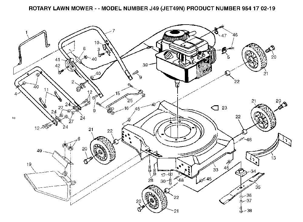 Product Complete Diagram and Parts List for J49 (JET49N)(954 17 02-19)(2004-01) Husqvarna Lawn Mower