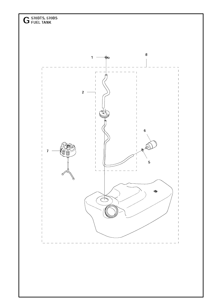 Fuel Tank 2 Diagram and Parts List for 20111800001-Current Husqvarna Leaf Blower / Vacuum