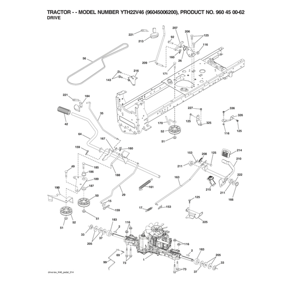 Drive Diagram and Parts List for  Husqvarna Lawn Tractor