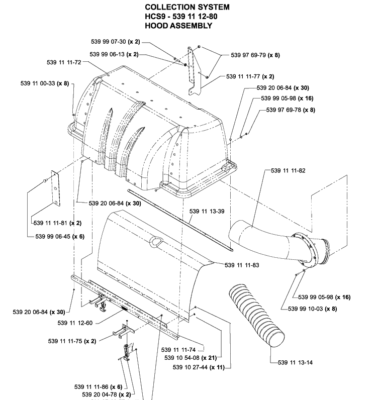 Accessories Hcs9 Collection System Hood Diagram and Parts List for IZ5225TXPKOA (968999307)(2005-12) Husqvarna Lawn Mower