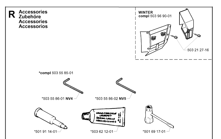 Accessories Diagram and Parts List for 19994500001-20014000000 Husqvarna Chainsaw