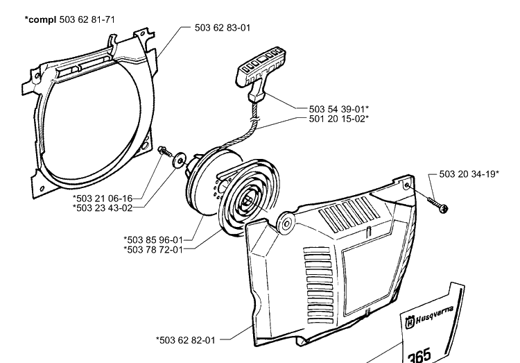 Starter Diagram and Parts List for 1999-11 Husqvarna Chainsaw
