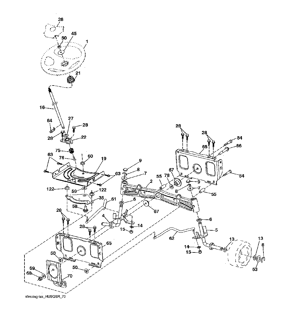 Steering assembly Diagram and Parts List for  Husqvarna Lawn Tractor