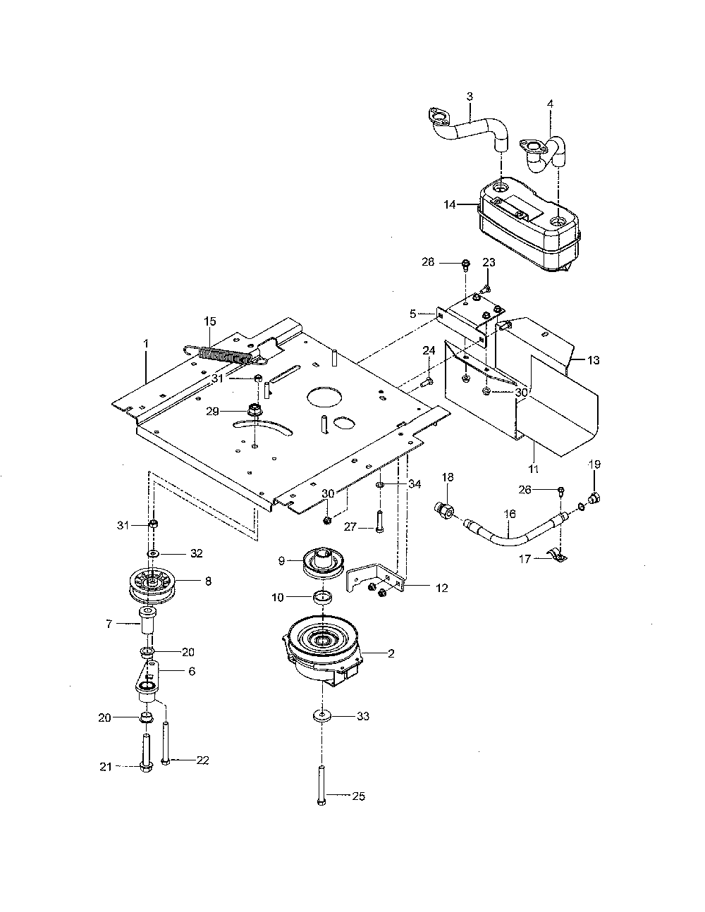 Engine mounting/guards/muffler Diagram and Parts List for  Husqvarna Lawn Mower