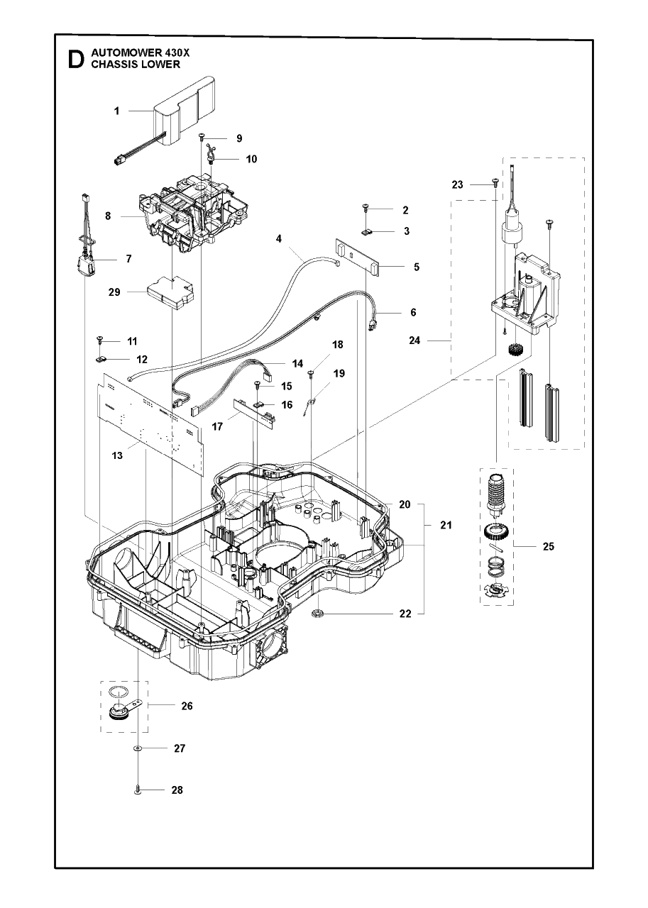 Chassis Lower Diagram and Parts List for 2016-02 Husqvarna Lawn Mower