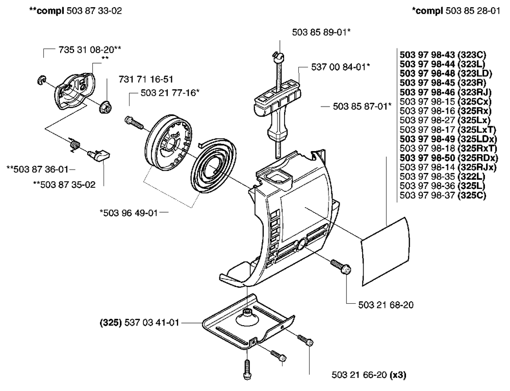 Starter Diagram and Parts List for 2002-01 Husqvarna Trimmer
