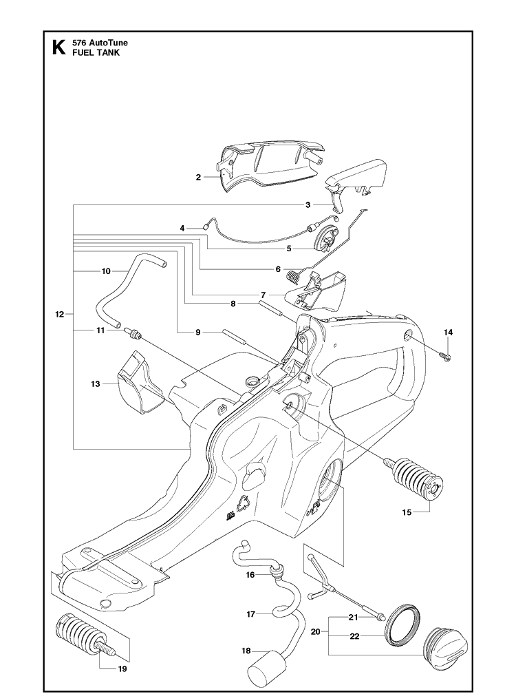 Fuel Tank Diagram and Parts List for  Husqvarna Chainsaw
