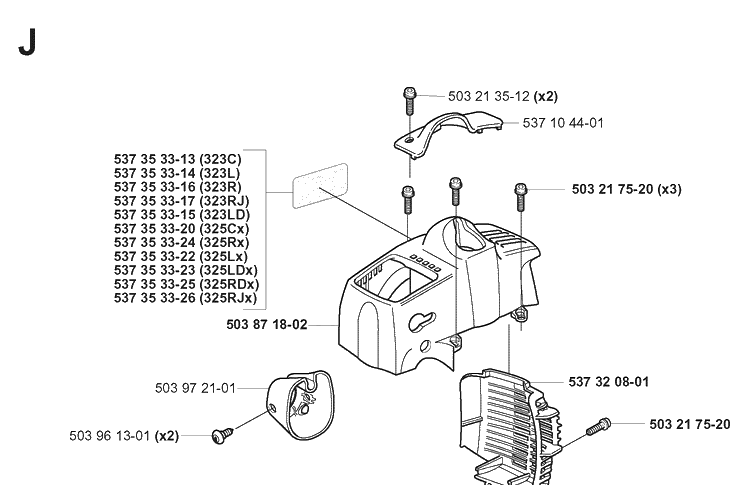 Cylinder Cover Diagram and Parts List for 20051800001-20051800000 Husqvarna Edger