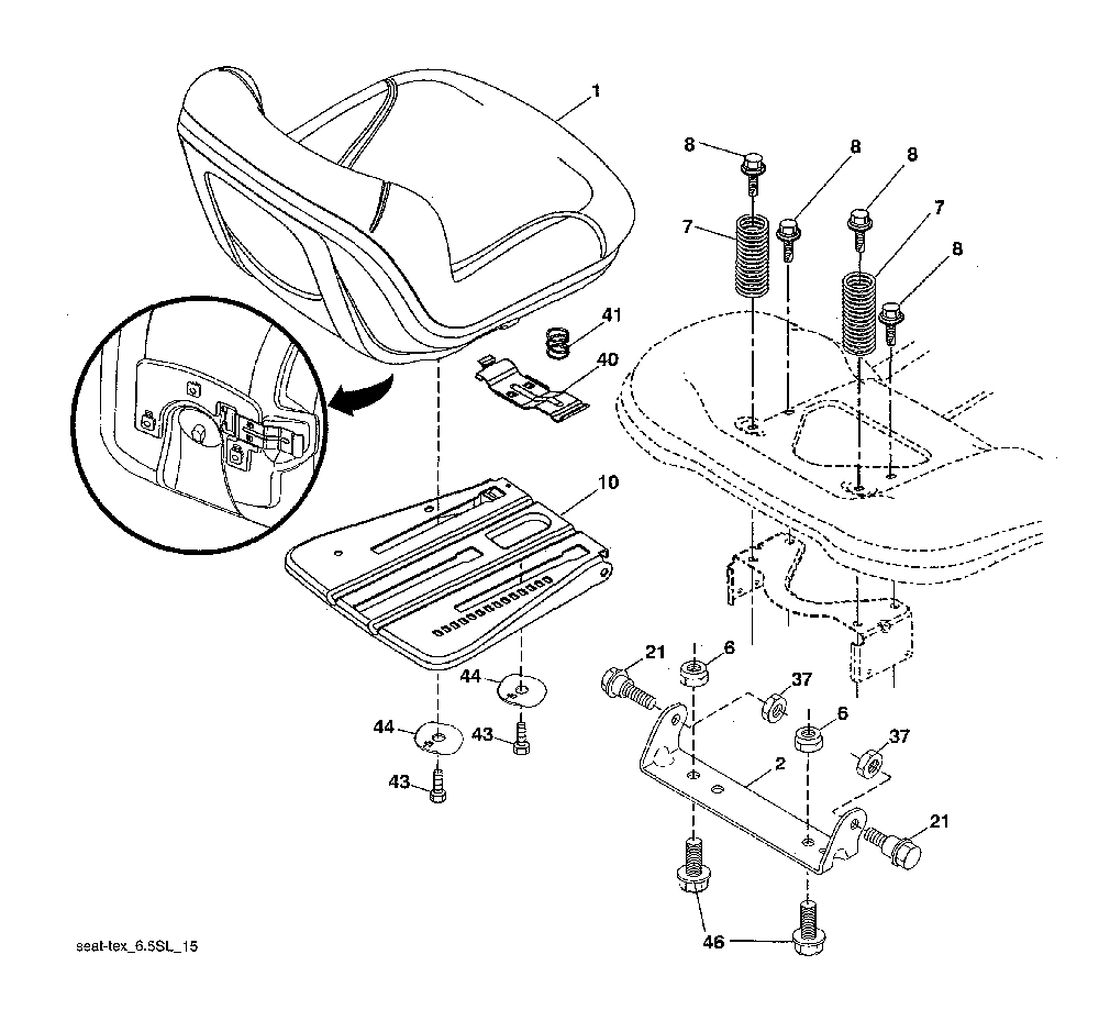 Seat assembly Diagram and Parts List for  Husqvarna Lawn Tractor