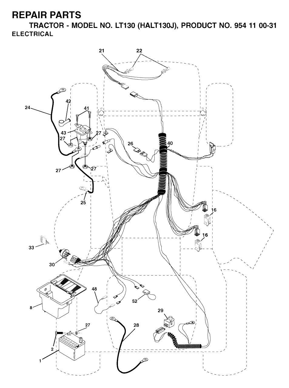 Electrical Diagram and Parts List for LT130 (954110031-J)(2003-01) Husqvarna Lawn Tractor