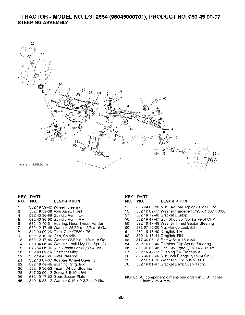 Steering Diagram and Parts List for 2008-01 Husqvarna Lawn Tractor