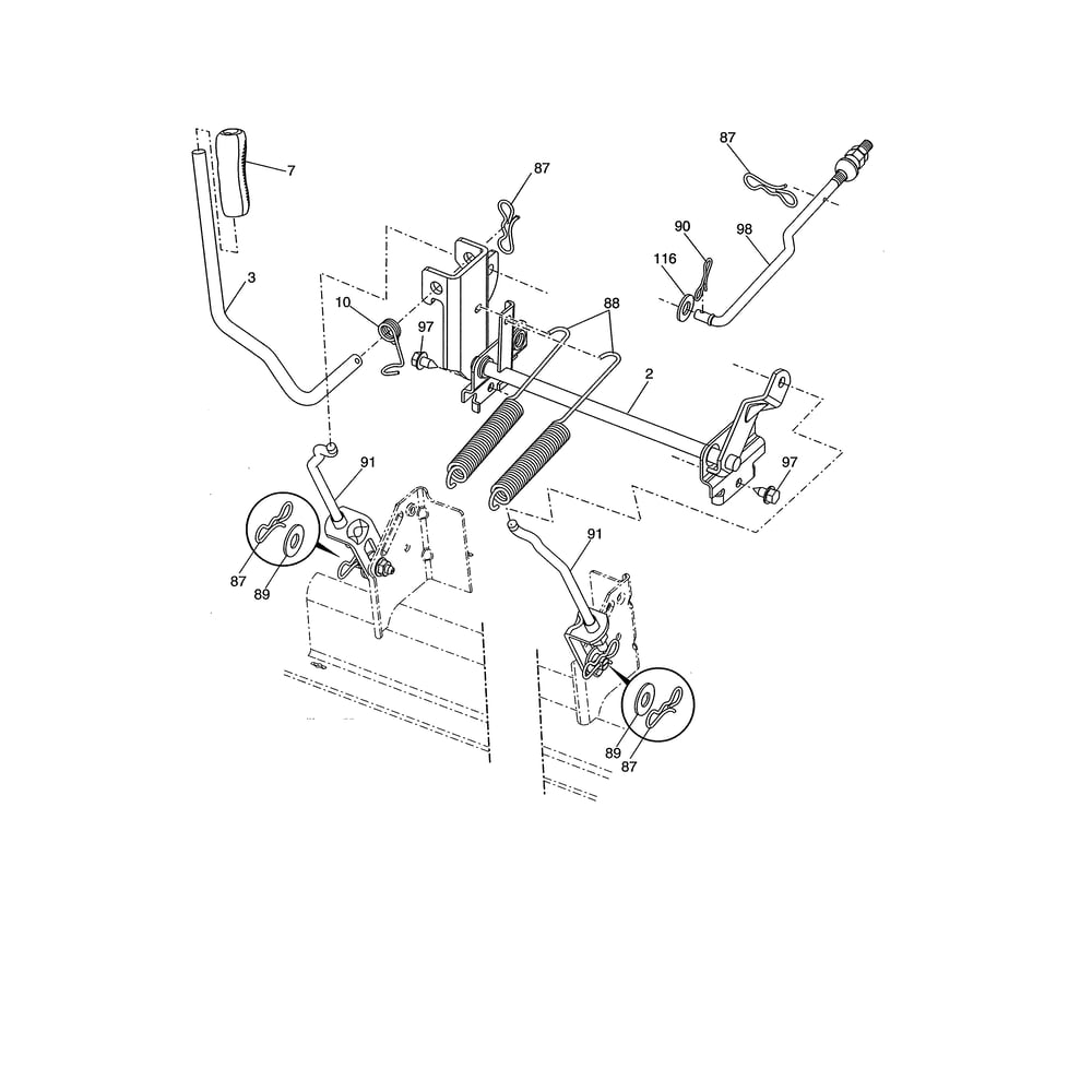 Mower Lift Diagram and Parts List for  Husqvarna Lawn Tractor