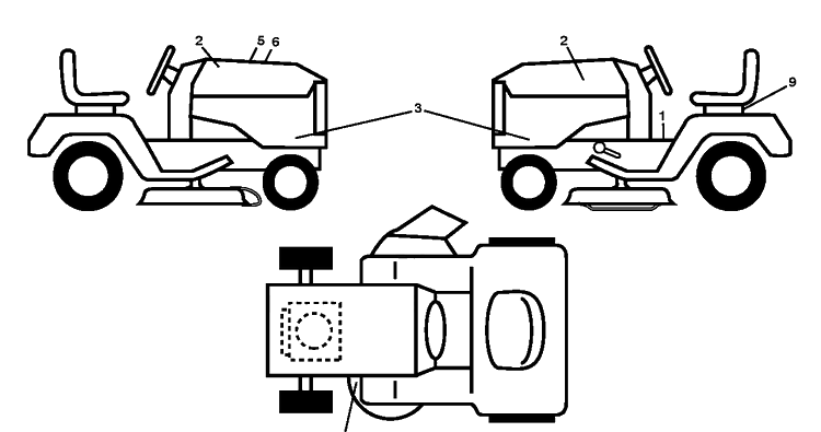 Decals Diagram and Parts List for (96043012000)(2010-11) Husqvarna Lawn Tractor