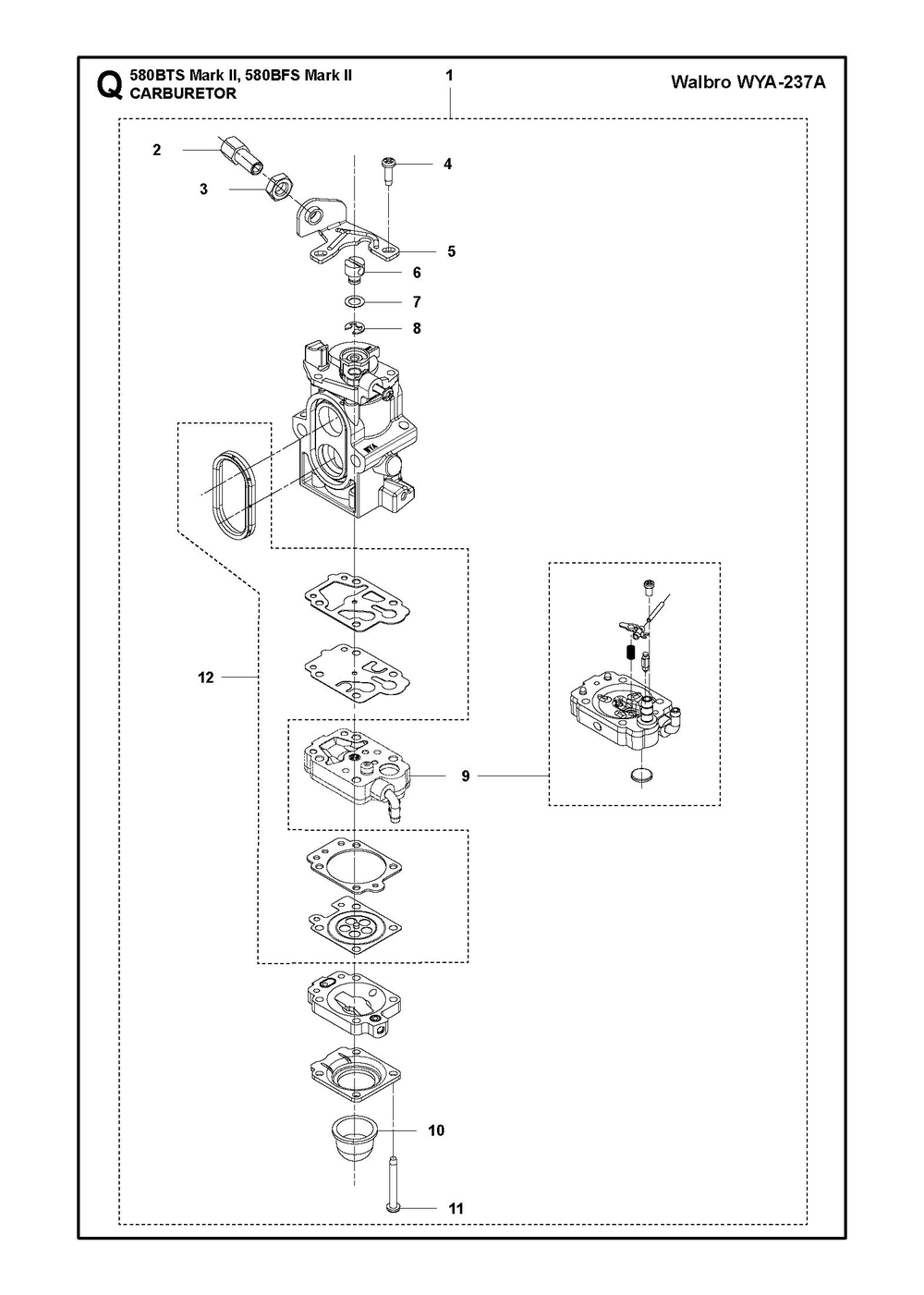 Carburetor Diagram and Parts List for  Husqvarna Leaf Blower / Vacuum